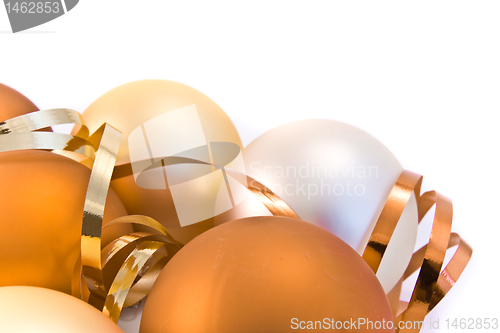 Image of christmas glass balls decorated with ribbons