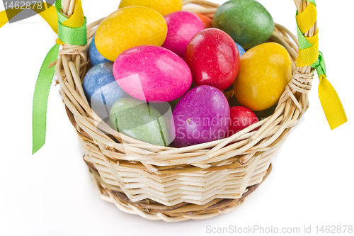 Image of colorful easter eggs in basket