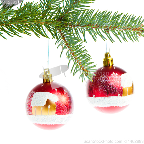 Image of red christmas ball on branch