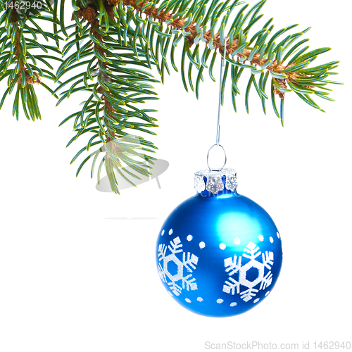 Image of ball hanging from spruce christmas tree