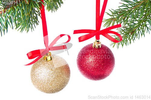 Image of christmas balls hanging from tree