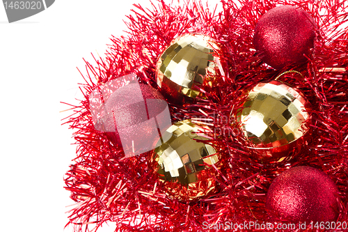 Image of christmas balls with tinsel