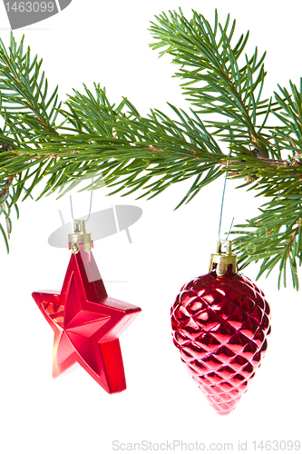 Image of red christmas decoration on the tree