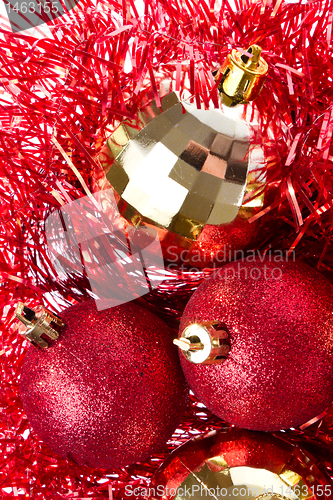 Image of christmas balls with tinsel
