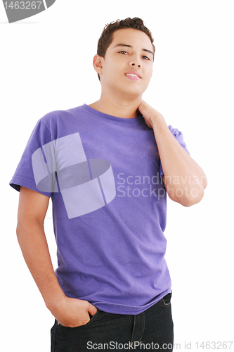 Image of Handsome teenager boy, casual dressed. Studio shot, white backgr