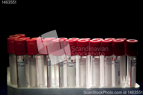 Image of Red test tubes placed at two lines