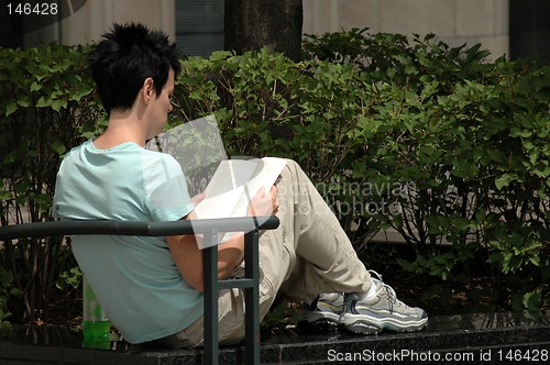 Image of Woman reading in park