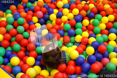 Image of child girl inside a balls pool