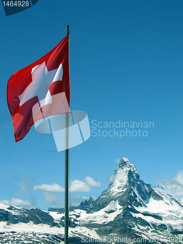 Image of Matterhorn & Swiss Flag
