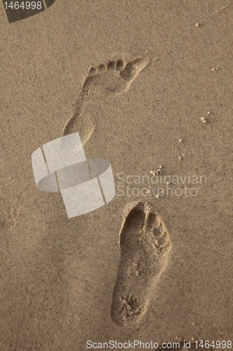 Image of Human trace of a foot on yellow sand
