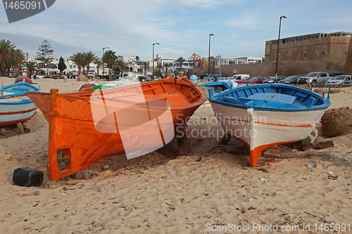 Image of Boats on the beach Hammamet, Tunisia