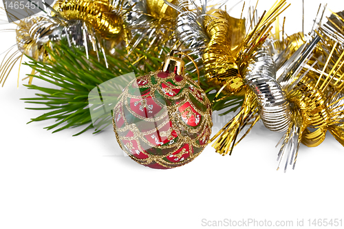 Image of Christmas red ball with pine branch