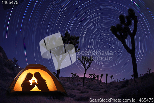 Image of Children Camping at Night in a Tent