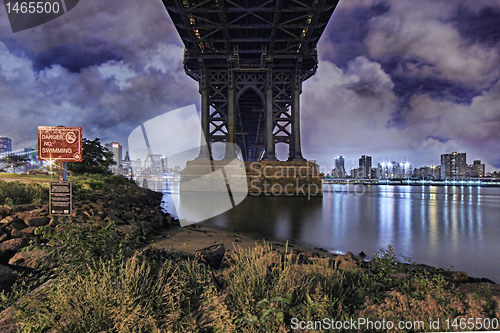 Image of Brooklyn Bridge and Manhattan Skyline At Night NYC