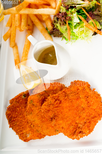 Image of classic Milanese veal cutlets and vegetables