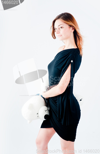 Image of Pretty woman with white bear
