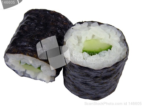 Image of Two cucumber maki rolls