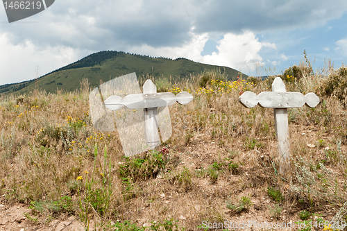 Image of Old Crosses Desert Outside Taos New Mexico USA