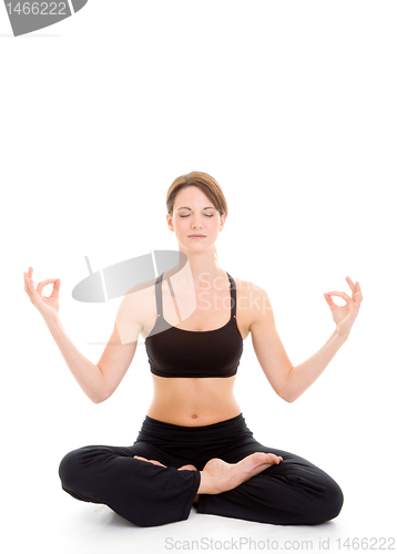 Image of Slender Caucasian Woman Yoga Flexible Isolated on White
