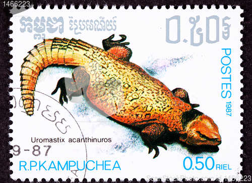 Image of Cambodian Postage Stamp Yellow Bell's Dabb Spiny-Tailed Lizard U