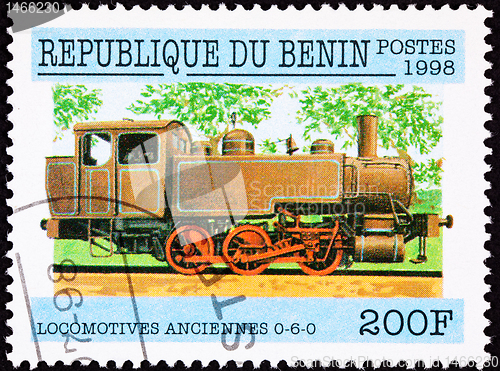 Image of Canceled Benin Train Postage Stamp Old Railroad Steam Engine Loc