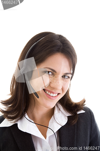 Image of Happy Smiling Woman Suit Headset Isolated White 