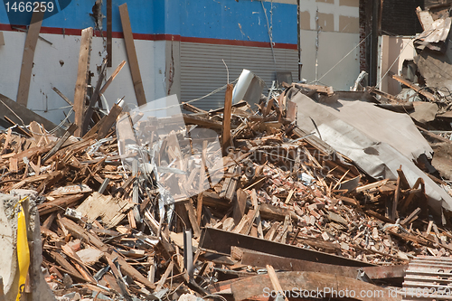 Image of Pile of Wood and Metal Debris at Demolition Site