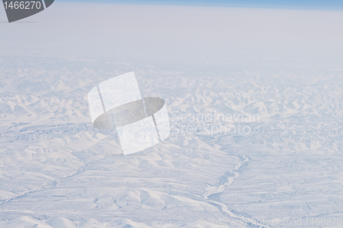 Image of Snow Covered Verkhoyansk Mountains Olenyok River Aerial Northern