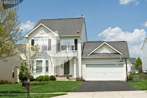 Image of Front View Vinyl Siding Single Family Small House Suburban Maryl