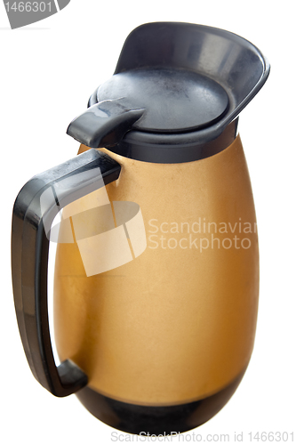 Image of Vintage Gold Black Plastic Coffee Pot Isolated White Background