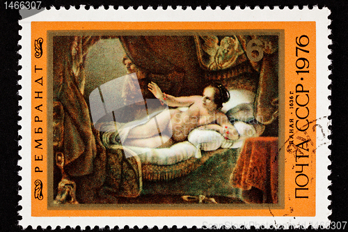 Image of Soviet Russia Postage Stamp Rembrandt Painting, DanaÃ«, Woman Be