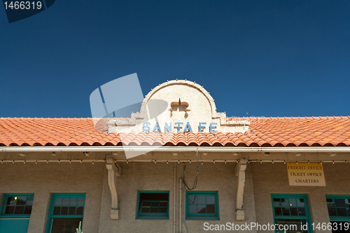 Image of Roof Sign for the Santa Fe, New Mexico Train Station, United Sta