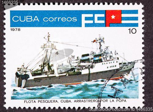 Image of Cuba Postage Stamp Tuna Boat Stern View Trawler