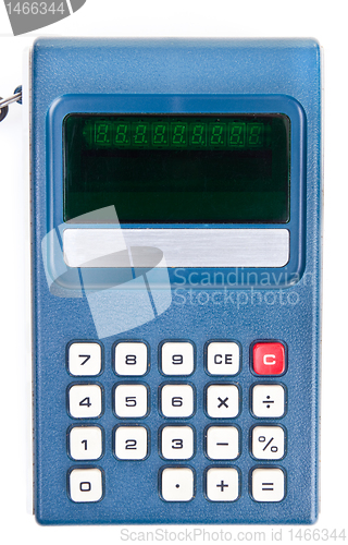 Image of Vintage Blue Plastic Calculator Isolated on White