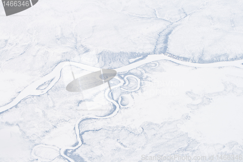 Image of Aerial Frozen River, Sakha Republic, Verkhoyansk Mountains, Sibe