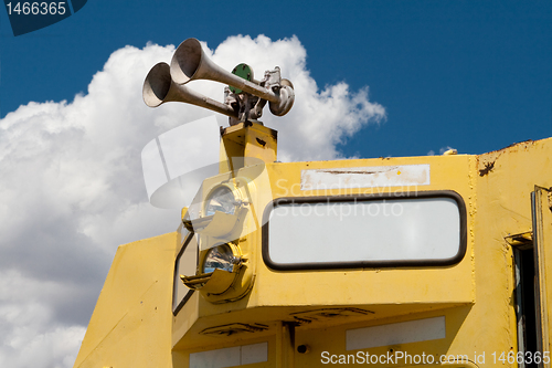 Image of Closeup of Diesel Train Locomotive Airhorn Blank Sign