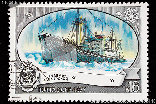 Image of Canceled Soviet Russia Postage Stamp Icebreaker Ship Lena, Arcti