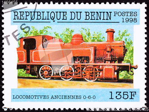 Image of Canceled Benin Train Postage Stamp Old Railroad Steam Engine Loc