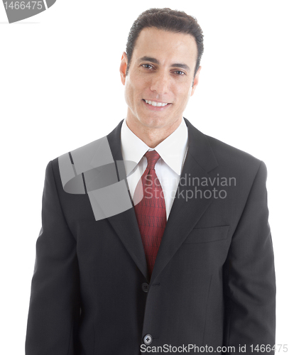 Image of Sincere Smiling Caucasian Businessman, Waist Up, White Backgroun