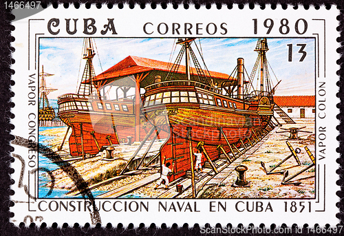 Image of Canceled Cuba Postage Stamp Vapor Colon Construction in Cuban Dr