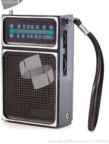 Image of Vintage Black Transistor Radio Isolated on White Background