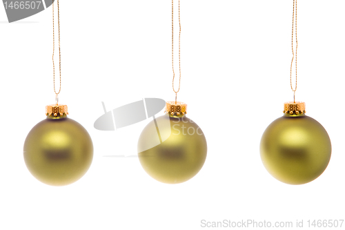 Image of Pastel Green Gold Christmas Balls Hanging Isolated