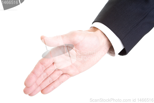 Image of Man's Hand Extended for Handshake Isolated on White