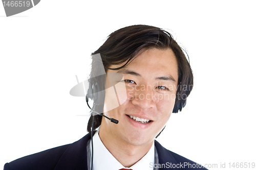 Image of Headshot Smiling Asian Male Customer Service Representative with