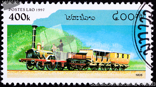Image of Canceled Laos Train Postage Stamp Old Railroad Steam Engine Loco