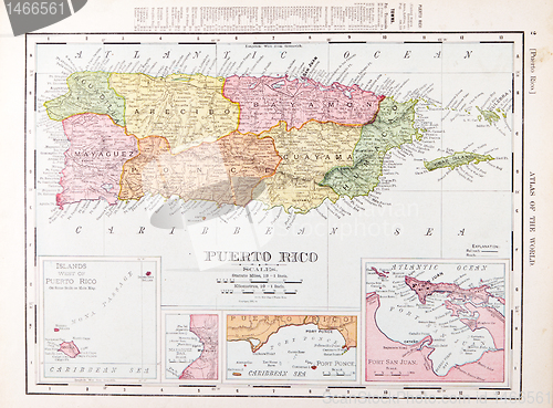 Image of Antique Vintage Color Map of Puerto Rico