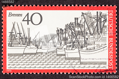 Image of Stamp West German Freighters Docked Bremen Harbor