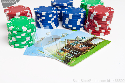 Image of Poker Chips House Playing Cards Isolated Gambling