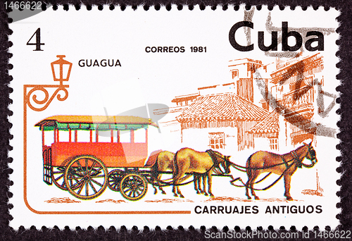 Image of Cuban Postage Stamp Horse Team Pulling Passenger Street Car