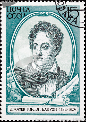 Image of Soviet Russia Postage Stamp British Poet Lord Byron, Ship